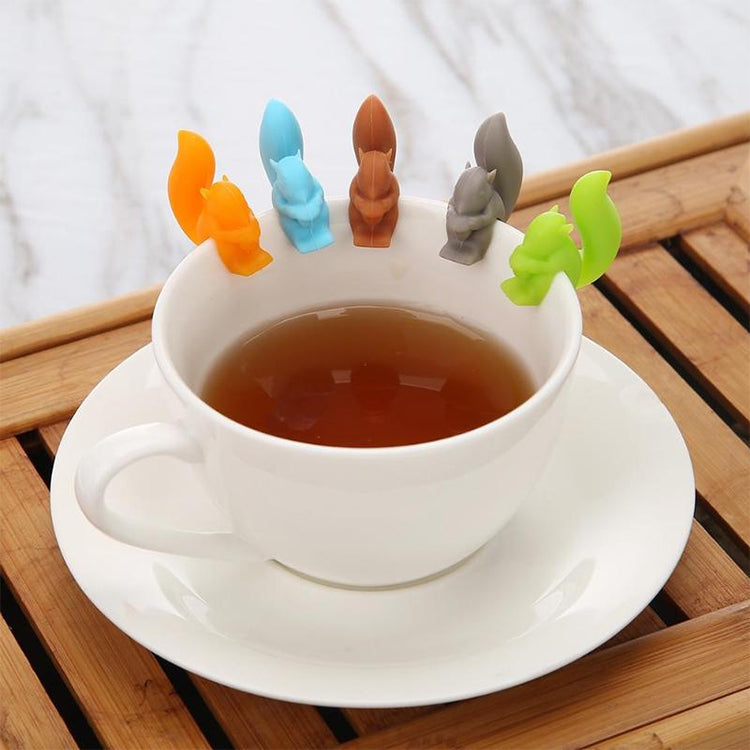 10 PCS Silicone Squirrel Tea Bag Multi-function Wine Glass Cup Recognizer, Squirrel (Coffee)
