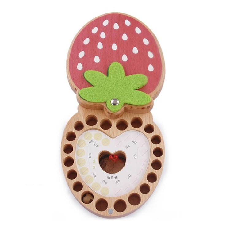 Strawberry Preserved Baby Teeth Wooden Preservation Box, Chinese Stickers, English Stickers