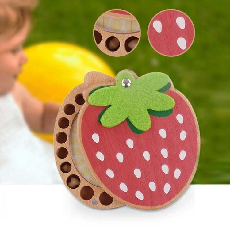 Strawberry Preserved Baby Teeth Wooden Preservation Box, Chinese Stickers, English Stickers