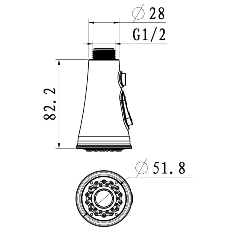 Kitchen Horn Button Switch Pausable Faucet Sprinkler Water Saving Nozzle Sprayer Filter, Plating CP, Drawing BN