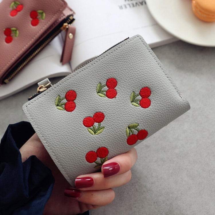 PU Leather Cherry Embroidery Coin Purse Card Holders