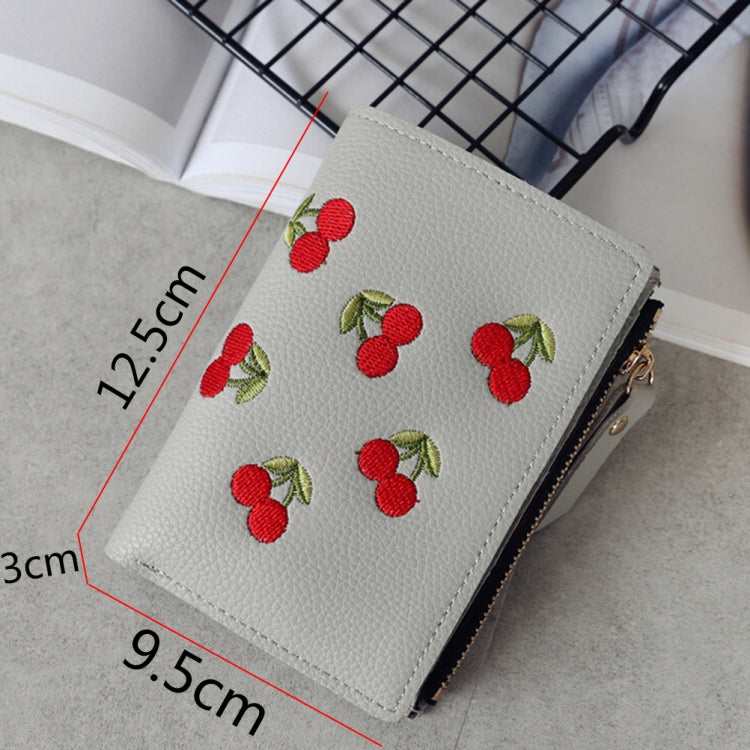 PU Leather Cherry Embroidery Coin Purse Card Holders