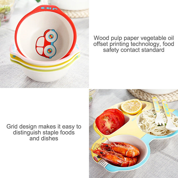 Bamboo Fiber Cartoon Dinner Plate For Children, 5 PCS / Set Red, 5 PCS / Set Yellow, 5 PCS / Set Green, 5 PCS / Set Pink