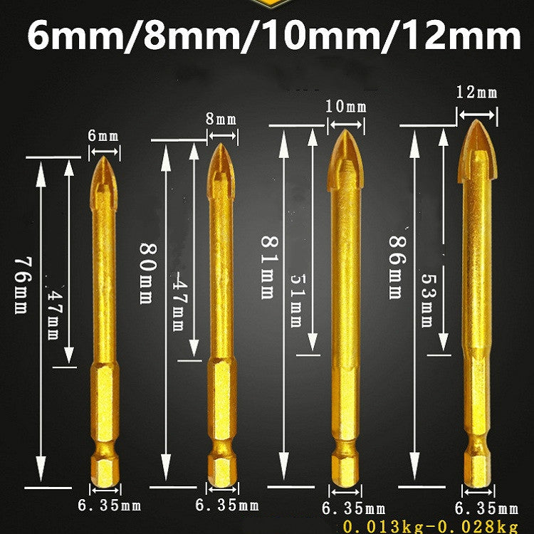 Multi-purpose Alloy Cross Hex Shank Drill Ceramic Glass Hole Opener, 6MM, 8MM, 10MM, 12MM