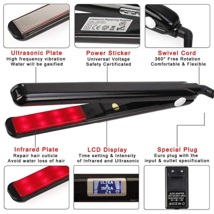 RUCHA Ultrasonic Infrared Hair Care Iron Straightener with Adjustable Upgraded LCD Display, EU