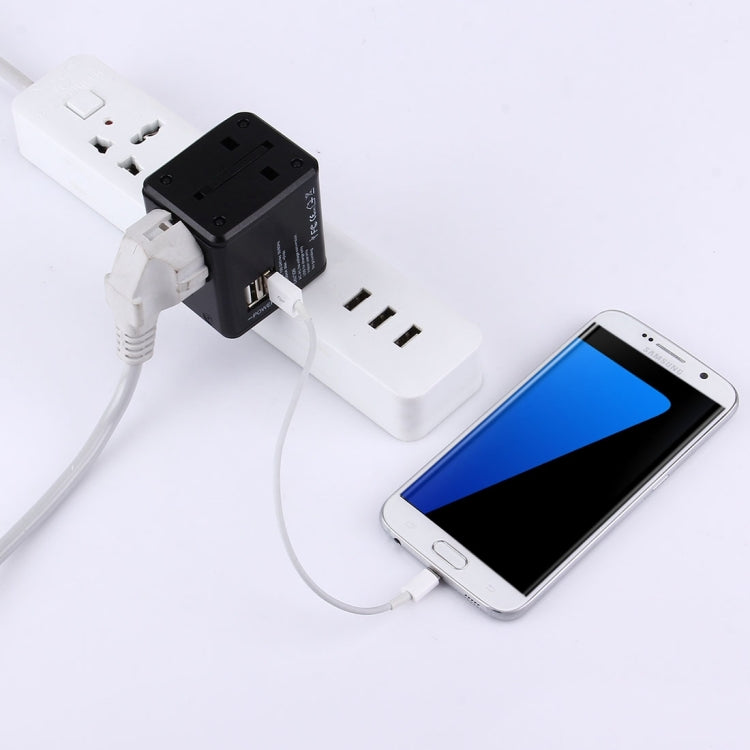 محول عالمي عالمي للسفر بمقابس مخفية مع شاحن مدمج بمنفذي USB للولايات المتحدة والمملكة المتحدة وأستراليا والاتحاد الأوروبي