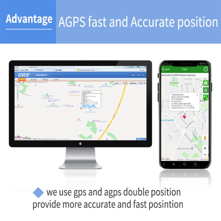 TK202B 2G Car Truck Vehicle Tracking GSM GPRS GPS Tracker Support AGPS, Battery Capacity: 5000MA, 2G 5000mAh