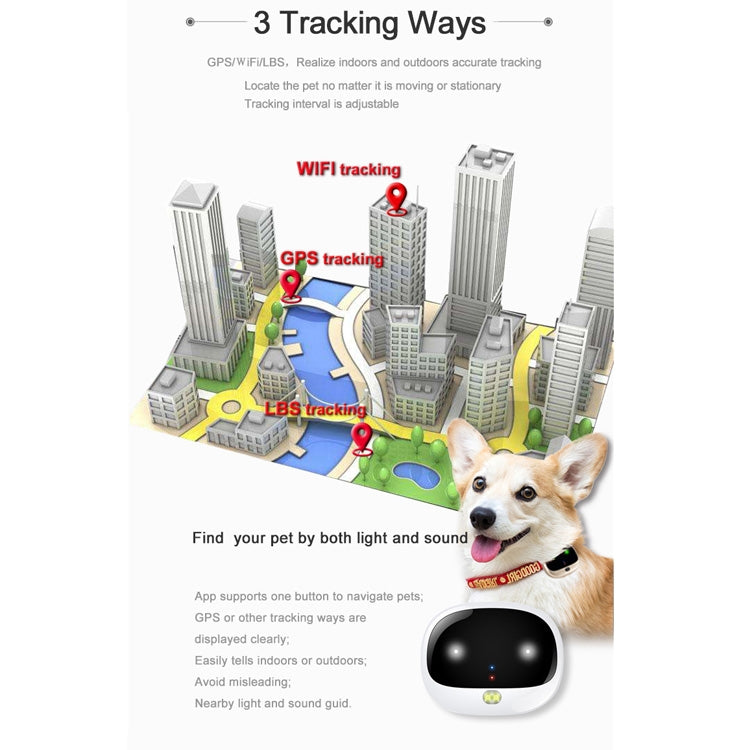 RF-V43 A Style IP67 Waterproof GPS + LBS + WiFi Pet Locator Pet Collar Tracking Device For Asia/Europe/Africa/Australia, RF-V43 A Style (White), RF-V43 A Style (Black), RF-V43 A Style (Gold)