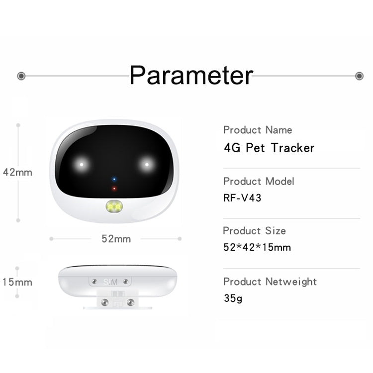 RF-V43 A Style IP67 Waterproof GPS + LBS + WiFi Pet Locator Pet Collar Tracking Device For Asia/Europe/Africa/Australia, RF-V43 A Style (White), RF-V43 A Style (Black), RF-V43 A Style (Gold)