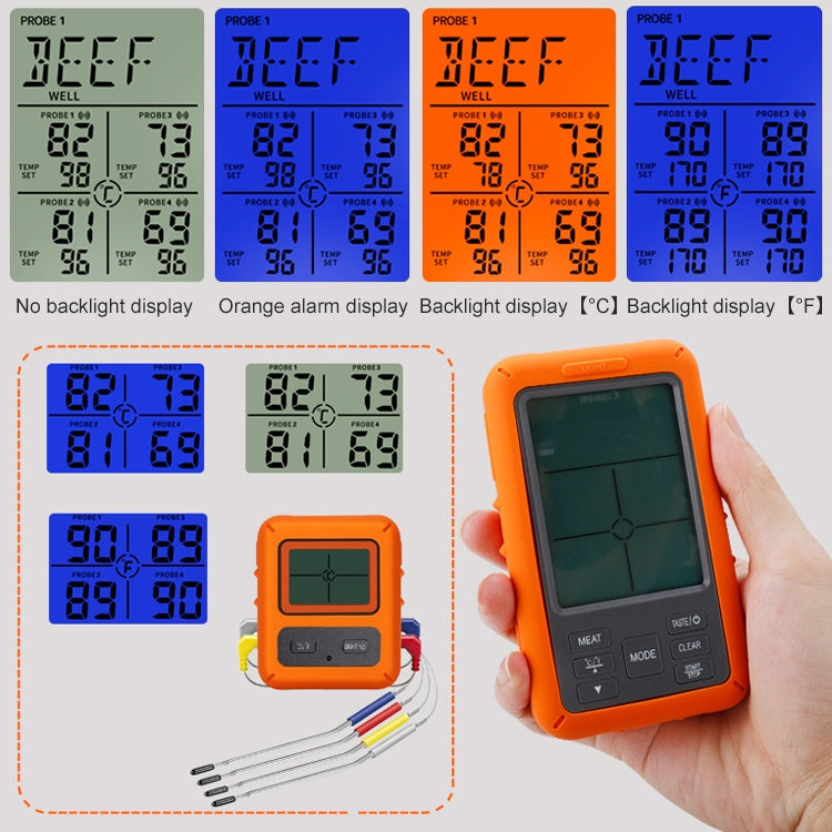 TS-TP40-A مقياس حرارة لاسلكي للطعام بأربعة مجسات للمطبخ، المجس مقاوم للماء، مقاوم للماء