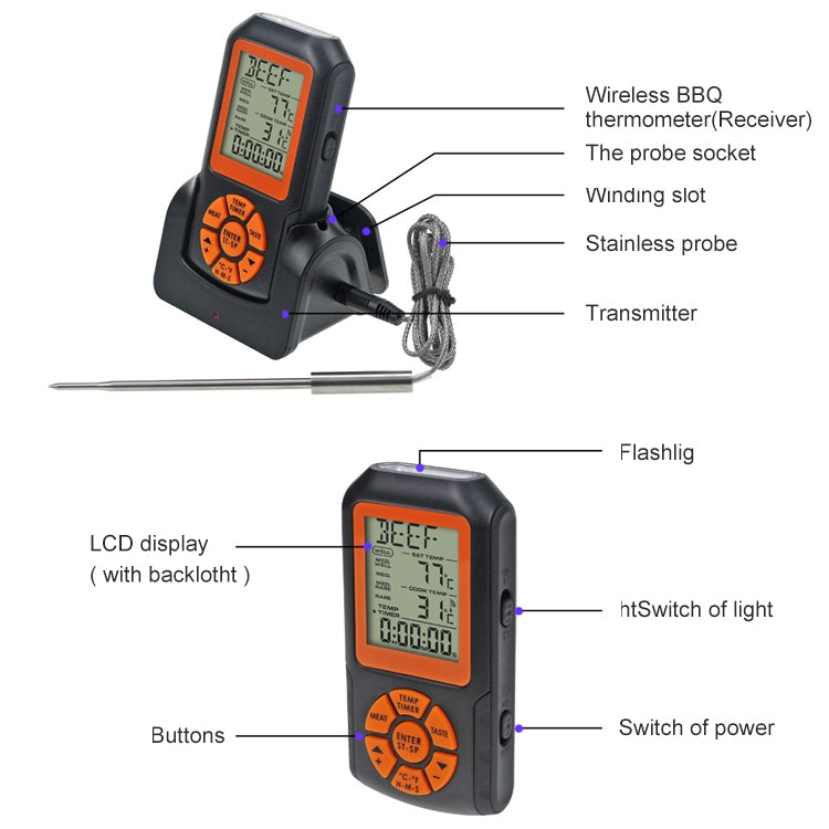 TS-K35 مقياس حرارة رقمي لاسلكي مقاوم للماء لطهي الطعام والشواء، TS-K35