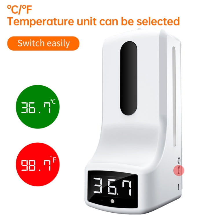 K9 Pro Handsfree Non-contact Body Light-sensitive Distance Sensor Thermometer + 1000ml Automatic Non-contact Liquid Soap Dispenser with Base Mount, K9 Pro