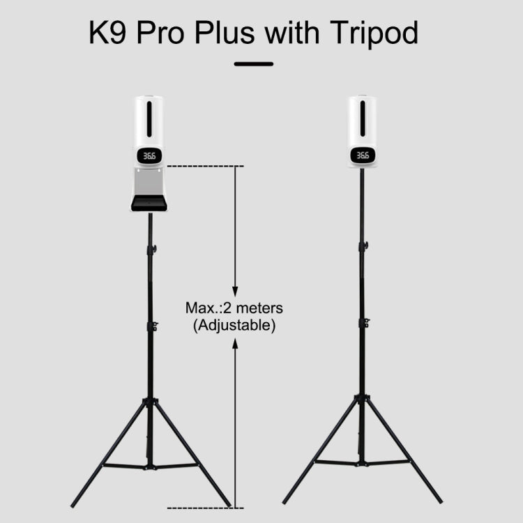 K9 Pro Plus Handsfree Non-contact Body Thermometer + 1000ml Automatic Non-contact Liquid Soap Dispenser with Base Mount, 15 Languages Voice Broadcast, K9 Pro Plus