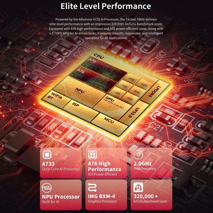 كمبيوتر لوحي Teclast T60AI واي فاي، 6 جيجابايت + 128 جيجابايت، 12 بوصة، أندرويد 15 Allwinner A733 ثماني النواة مع وحدة معالجة عصبية، T60AI