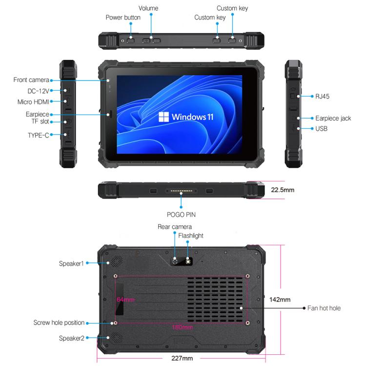 كمبيوتر لوحي CENAVA W80Y IP68 متين، 4 جيجابايت + 64 جيجابايت، 8 بوصة، نظام التشغيل Windows 11، معالج Intel Core i5-10210Y رباعي النواة، قابس الاتحاد الأوروبي، W80Y