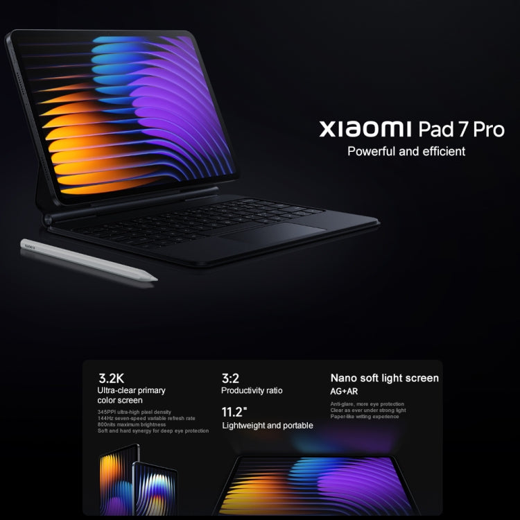 جهاز شاومي باد 7 برو 11.2 بوصة، 8 جيجابايت + 256 جيجابايت، نظام تشغيل هايبر أو إس 2، معالج كوالكوم سنابدراجون 8s من الجيل الثالث ثماني النواة، 8 جيجابايت + 256 جيجابايت