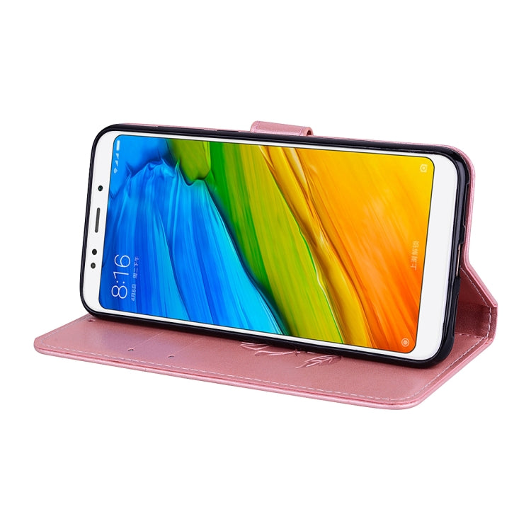 جراب جلدي صديق للبيئة قابل للطي أفقيًا منقوش باللون الوردي لهاتف Xiaomi Redmi 5 Plus مع حامل وفتحات للبطاقات ومحفظة، لهاتف Xiaomi Redmi 5 Plus