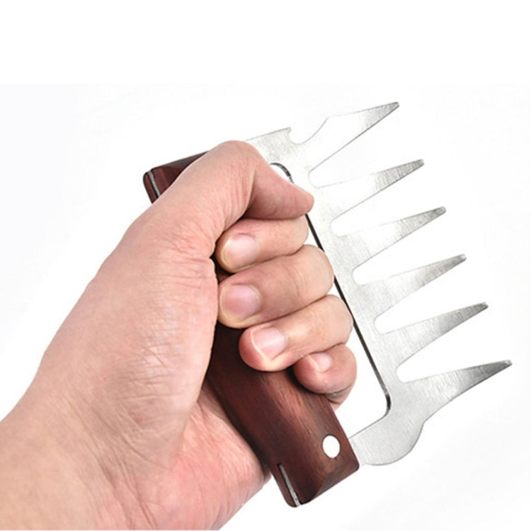 2 PCS Bear Claw Shaped stainless steel Barbecue Fork Chicken Shredded Wooden Handle Anti-skid Creative Kitchen Fork Claw Meat Claw Splitter with, Meat Claw Splitter(Redwood), Meat Claw Splitter(Wood color)