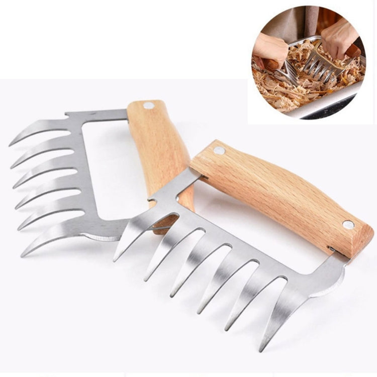 2 PCS Bear Claw Shaped stainless steel Barbecue Fork Chicken Shredded Wooden Handle Anti-skid Creative Kitchen Fork Claw Meat Claw Splitter with, Meat Claw Splitter(Redwood), Meat Claw Splitter(Wood color)