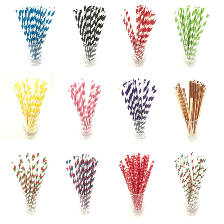 2 Packs / 50pcs Degradable Color Environmental Protection Striped Paper Straw Disposable Kraft Paper Straw, Kraft Paper Straw(Red Blue)