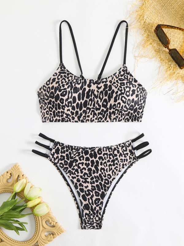 Leopard print two piece sexy swimsuit