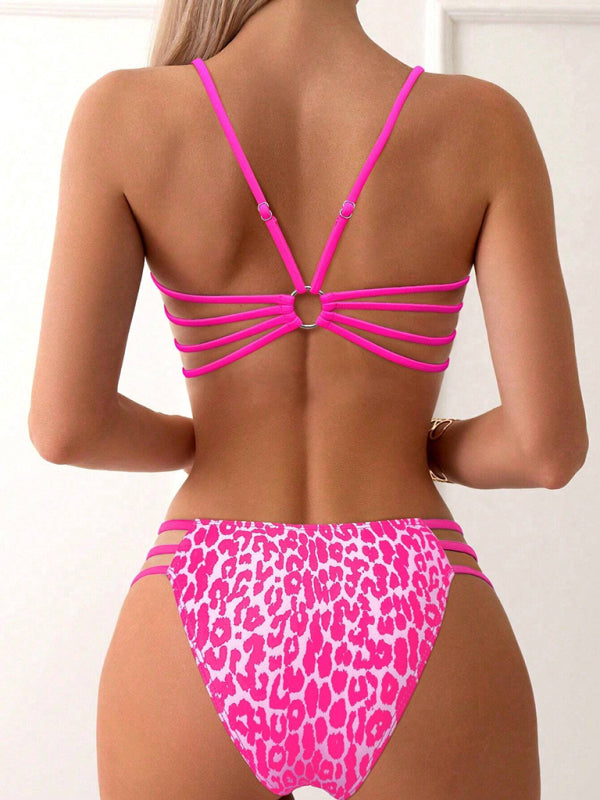 Leopard print two piece sexy swimsuit