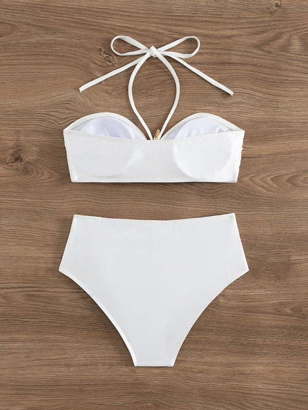 Solid color starfish style sexy bikini lace-up tube top high waist swimsuit