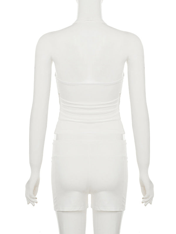 Sexy V-neck cross vest sports casual shorts set