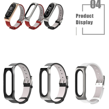 Mijobs Screwless Metal Case PU Leather Watch Band for Xiaomi Mi Band 3 & 4 & 5 & 6, Host not Included, CA0140A, CA0140B, CA0140C, CA0140D, CA0140E, CA0140F, CA0140G