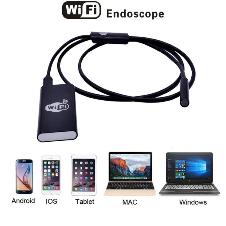 كاميرا عالية الدقة بدقة 1.0 ميجابكسل، مسافة 30 مترًا لاسلكية، صندوق معدني مزود بخاصية WiFi، مقاوم للماء IPX67، كاميرا فحص أنبوبية على شكل ثعبان مع 6 مصابيح LED لنظامي التشغيل Android وiOS، الطول: 1 متر، قطر العدسة: 9 مم، الطول: 1 متر