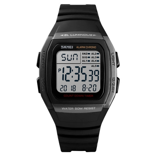 SKMEI 1278 Fashionable Outdoor 50m Waterproof Digital Watch Student Sports Wrist Watch Support 5 Group Alarm Clocks (Titanium)