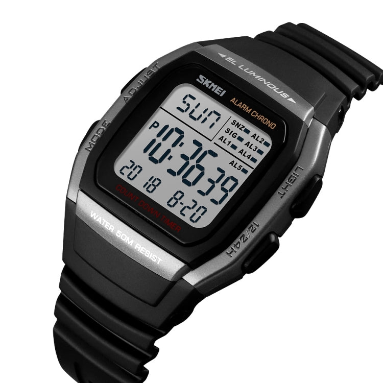 SKMEI 1278 Fashionable Outdoor 50m Waterproof Digital Watch Student Sports Wrist Watch Support 5 Group Alarm Clocks (Titanium)