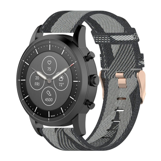 سوار معصم من النايلون المخطط مقاس 22 مم لساعة Fossil Hybrid Smartwatch HR، للرجال من الجيل الرابع Explorist HR وSport