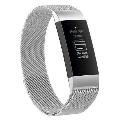 سوار ساعة مغناطيسي من الفولاذ المقاوم للصدأ لساعة FITBIT Charge 3، المقاس: صغير، 187 × 18 مم