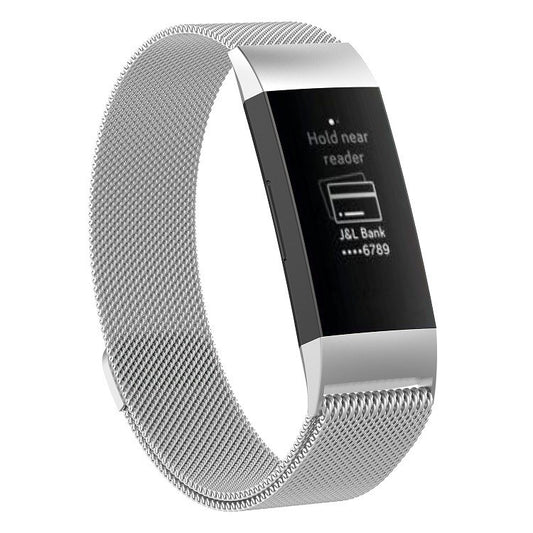 سوار ساعة مغناطيسي من الفولاذ المقاوم للصدأ لساعة FITBIT Charge 3، المقاس: صغير، 187 × 18 مم