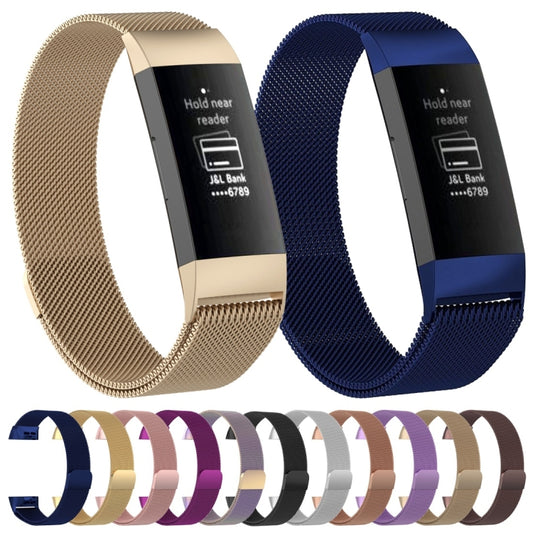 سوار ساعة مغناطيسي من الفولاذ المقاوم للصدأ لساعة FITBIT Charge 3، المقاس: كبير، 217 × 18 مم