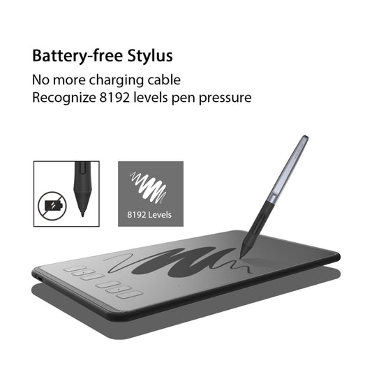 HUION Inspiroy Series H640P 5080LPI لوح رسم رسومي احترافي USB لنظامي التشغيل Windows / Mac OS، مع قلم بدون بطارية