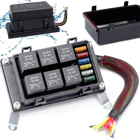 12V 5 Pin Car 6 Slots Waterproof Relay Fuse Box with Cable, 12V 5 Pin