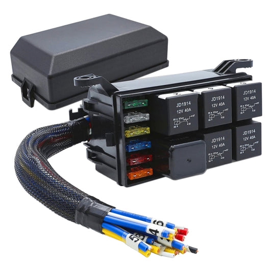 12V 5 Pin Car 6 Slots Waterproof Relay Fuse Box with Cable, 12V
