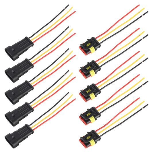 10pcs 2P Car Waterproof Plug Car Connector Plug-In, Length：10cm, 3P