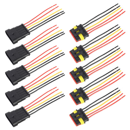 10pcs 4P Car Waterproof Plug Car Connector Plug-In, Length：10cm, 5P