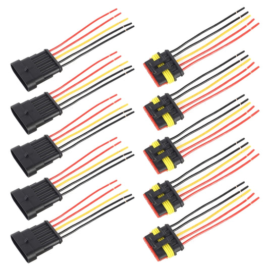 10pcs 4P Car Waterproof Plug Car Connector Plug-In, Length：10cm, 5P