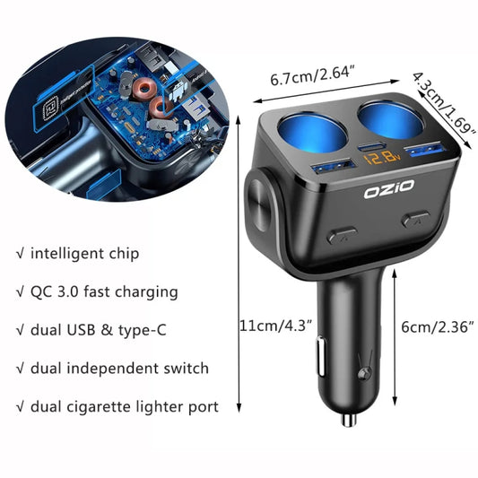 Y48TC QC3.0 + Type-C Dual Port Fast Charging Multi-function Car Charger Cigarette Lighter, Y48TC