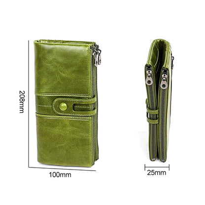 3520 Long Cowhide Leather Folding Anti-magnetic RFID Wallet for Ladies, with Card Slots, 3520 Black, 3520 Coffee, 3520 Blue, 3520 Red, 3520 Yellowish-brown