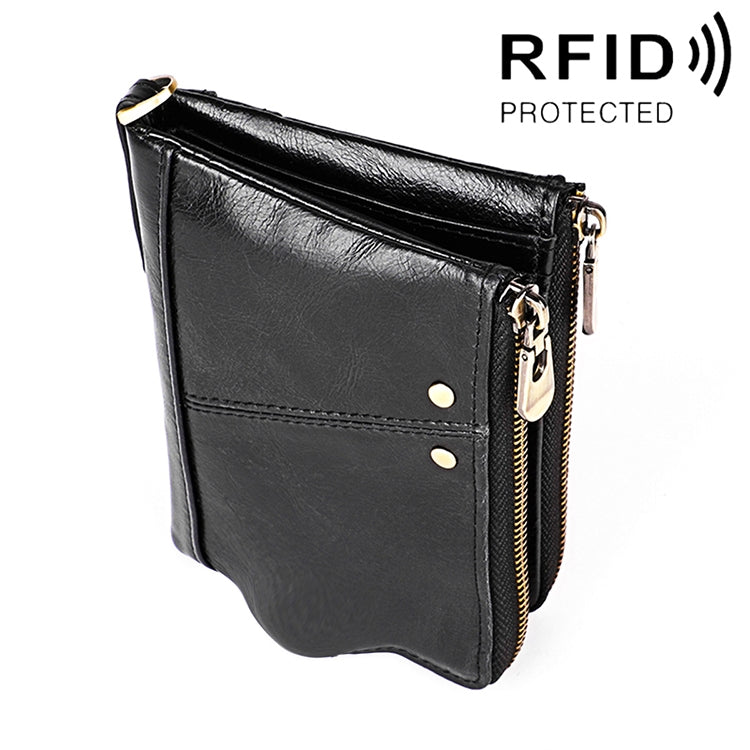3533 Long Crazy Horse Texture Cowhide Leather Folding Anti-magnetic RFID Wallet Clutch Bag for Men, with Card Slots, 3533 Yellowish-brown, 3533 Black, 3533 Coffee, 3533 Blue, 3533 Red