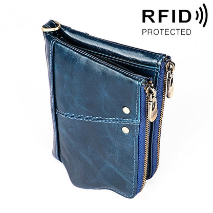 3533 Long Crazy Horse Texture Cowhide Leather Folding Anti-magnetic RFID Wallet Clutch Bag for Men, with Card Slots, 3533 Yellowish-brown, 3533 Black, 3533 Coffee, 3533 Blue, 3533 Red