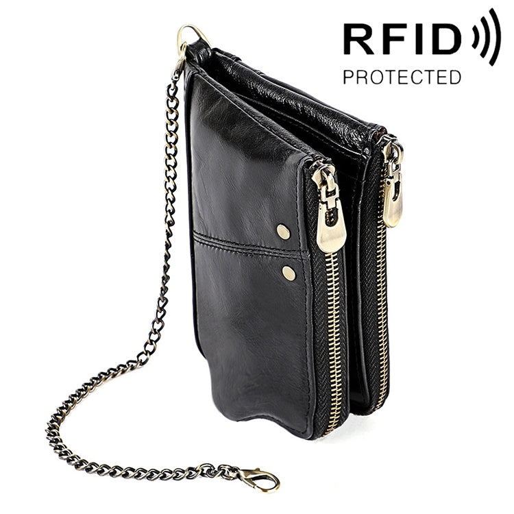 LT3533 Long Crazy Horse Texture Cowhide Leather Folding Anti-magnetic RFID Wallet Clutch Bag for Men, with Card Slots & Shoulder Strap, LT3533 Black, LT3533 Coffee, LT3533 Blue, LT3533 Red, LT3533 Yellowish-brown