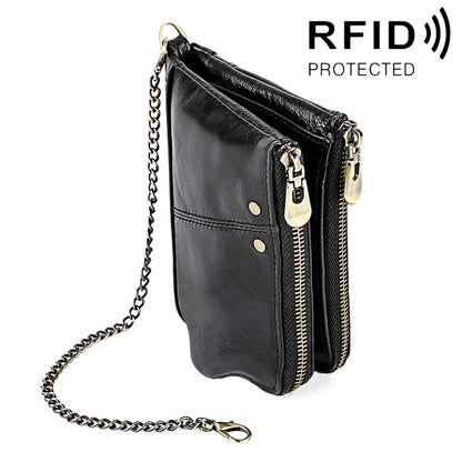 LT3533 Long Crazy Horse Texture Cowhide Leather Folding Anti-magnetic RFID Wallet Clutch Bag for Men, with Card Slots & Shoulder Strap, LT3533 Black, LT3533 Coffee, LT3533 Blue, LT3533 Red, LT3533 Yellowish-brown