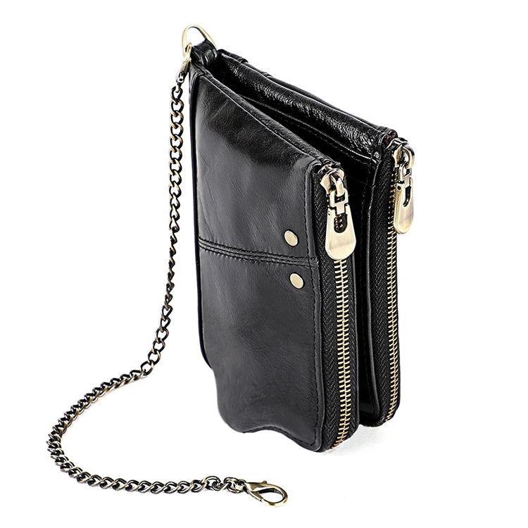LT3533 Long Crazy Horse Texture Cowhide Leather Folding Anti-magnetic RFID Wallet Clutch Bag for Men, with Card Slots & Shoulder Strap, LT3533 Black, LT3533 Coffee, LT3533 Blue, LT3533 Red, LT3533 Yellowish-brown