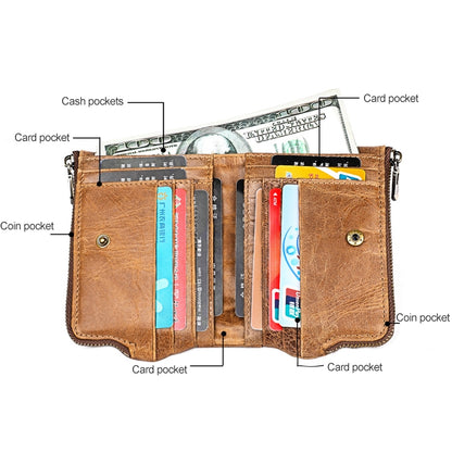 LT3533 Long Crazy Horse Texture Cowhide Leather Folding Anti-magnetic RFID Wallet Clutch Bag for Men, with Card Slots & Shoulder Strap, LT3533 Black, LT3533 Coffee, LT3533 Blue, LT3533 Red, LT3533 Yellowish-brown